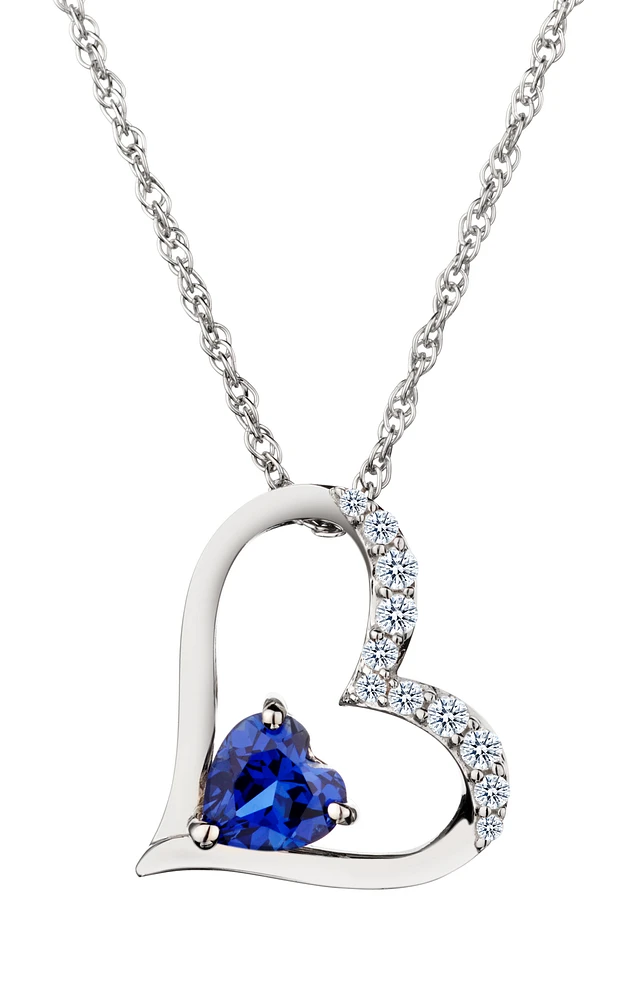 Created Blue & White Sapphire "Heart" Pendant, Silver.....................NOW