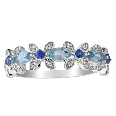 Genuine Santa Maria Aquamarine, Blue Sapphire & Diamond Ring, 14kt White Gold.......................NOW