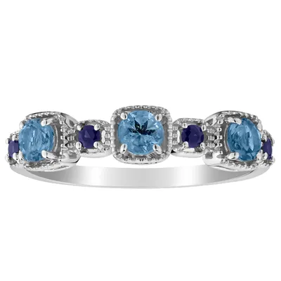 Genuine Santa Maria Aquamarine & Blue Sapphire Ring, 14kt White Gold......................NOW