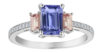 Genuine Tanzanite, Champaign Garnet, & .08 Carat of Diamonds Ring, 14kt White Gold.....................NOW