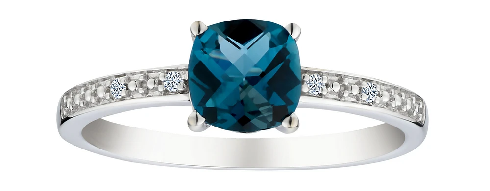 London Blue Topaz and .02 Carat of Diamond Ring, 10kt White Gold.....................NOW