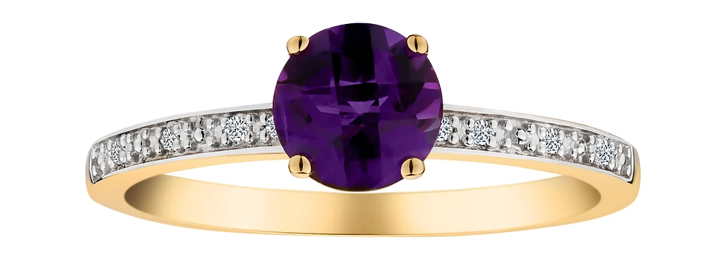 Genuine Amethyst and .03 Carat of Diamonds Ring, 10kt Yellow Gold.....................NOW