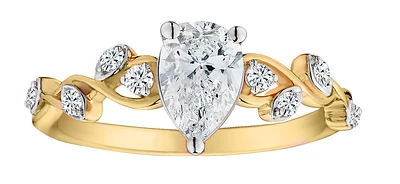 .90 Carat of Lab Grown Diamonds Pear Ring, 10kt Yellow Gold.....................NOW