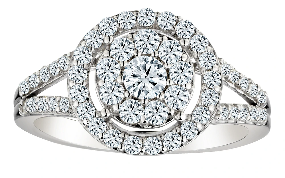 .75 Carat of Lab Grown Diamond Double Halo Ring, 10kt White Gold.....................NOW