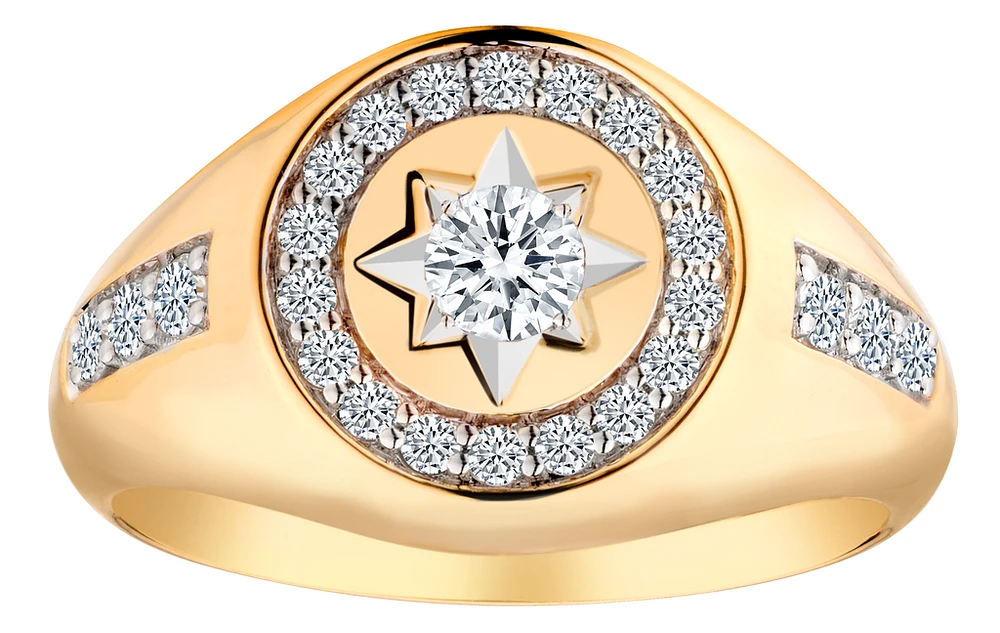 .75 Carat of Lab Grown Diamonds Men's "Star" Ring, 10kt Yellow Gold.....................NOW