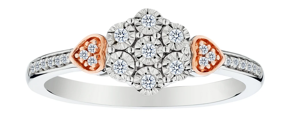 .10 Carat of Lab Grown Diamonds "Hearts & Flower" Ring, Silver.....................NOW