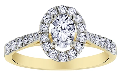 .87 Carat of Lab Grown Diamonds Oval Halo Engagement Ring, 10kt Yellow Gold.....................NOW