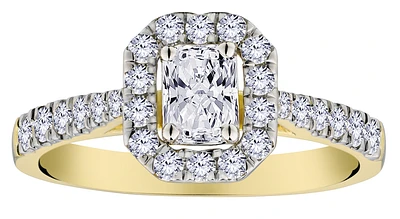 .87 Carat of Lab Grown Diamonds Radiant Halo Ring, 10kt Yellow Gold.....................NOW