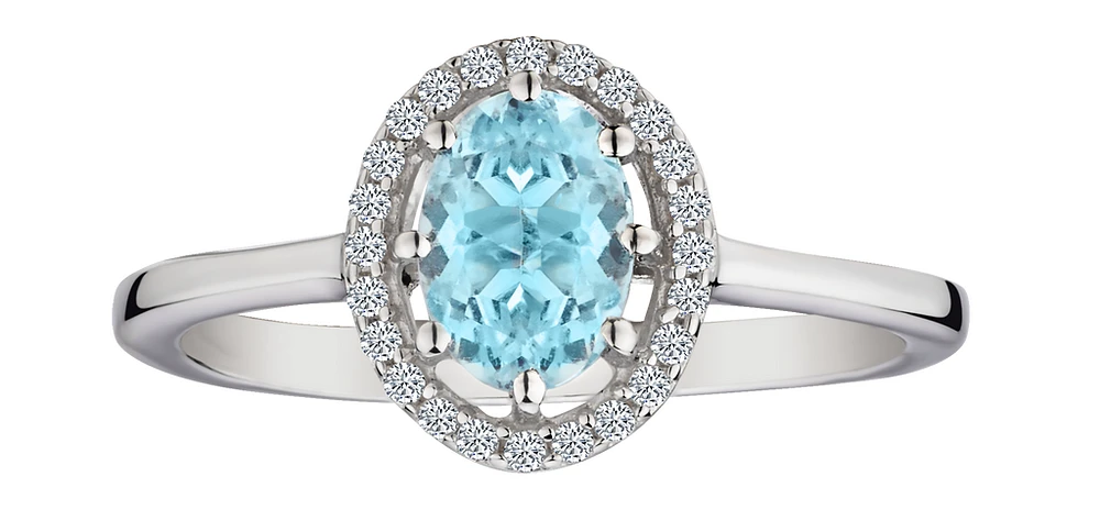 Genuine Aquamarine & Zircon Ring, Silver.....................NOW