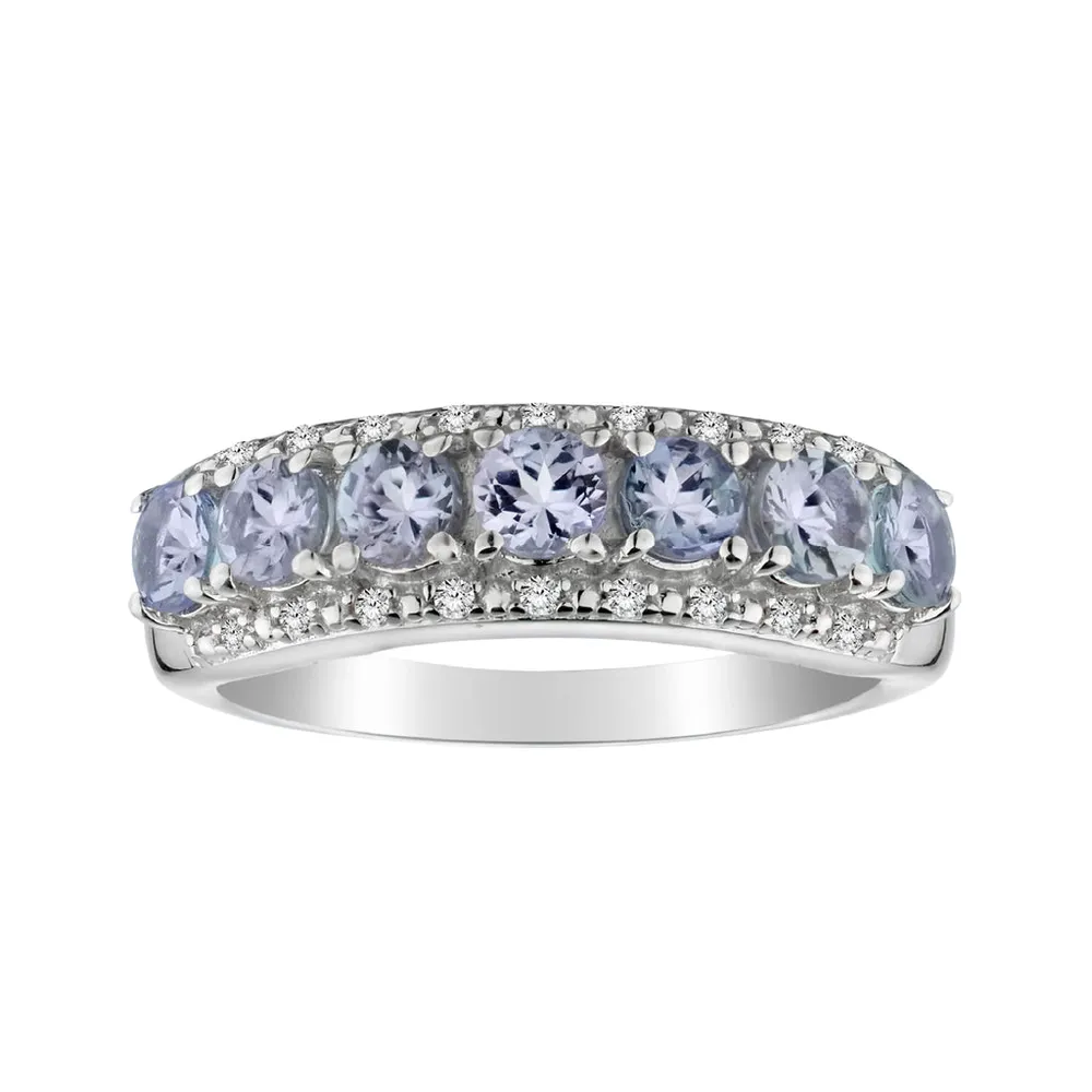 1.20 Carat Genuine Tanzanite & White Zircon Ring, Silver.....................NOW