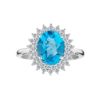 Genuine Blue & White Topaz Ring, Silver.....................NOW