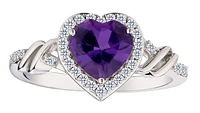 Amethyst & Created Sapphire Halo "Heart" Ring, Silver.....................NOW