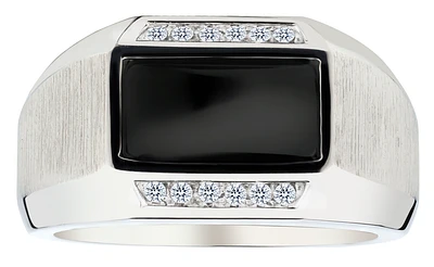 Onyx and .15 Carat of Diamonds Gentlemen's Ring, Silver.....................NOW