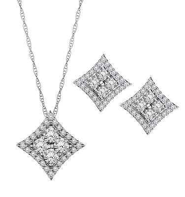 1.00 Carat of Diamonds Earrings & Pendant Set, 10kt White Gold.....................NOW