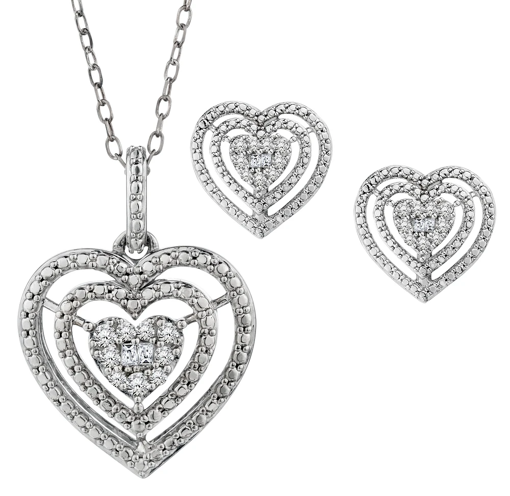 .33 Carat of Diamonds Heart Earrings and Pendant Set, Silver.....................NOW