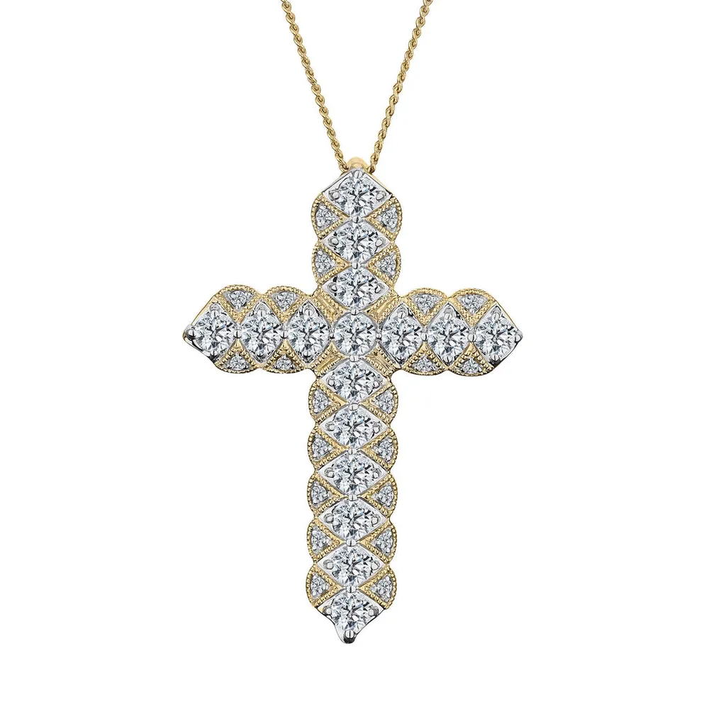 1.00 CARAT DIAMOND CROSS PENDANT, 10kt YELLOW GOLD.................NOW