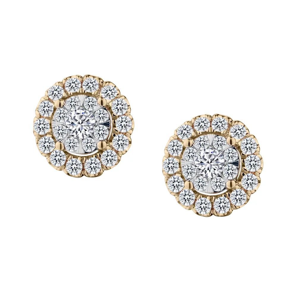 1.00 Carat Diamond Halo Stud Earrings, 10kt Yellow Gold.....................NOW