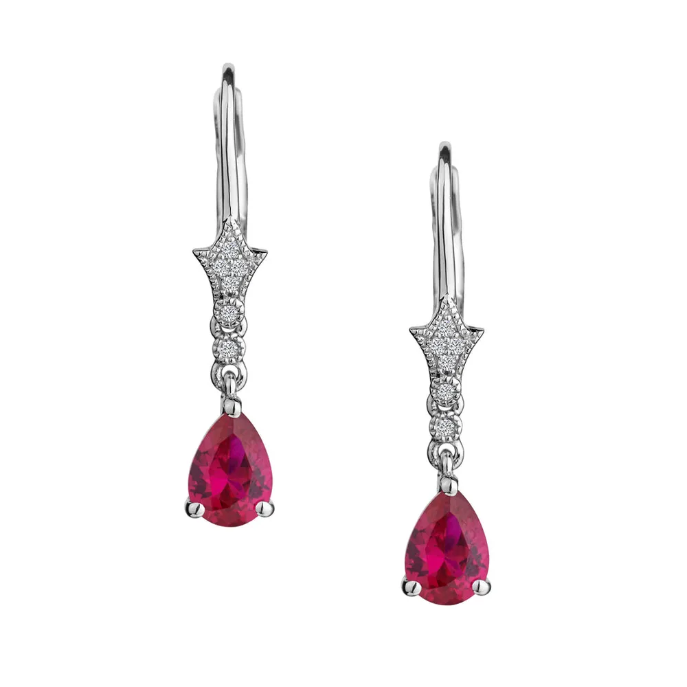 Created Ruby & White Sapphire Drop Earrings