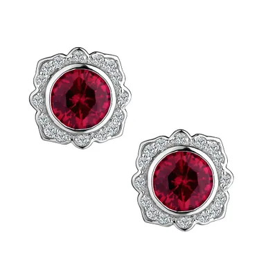 Created Ruby & White Sapphire Stud Earrings