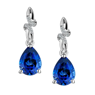 Created Blue & White Sapphire Drop Earrings