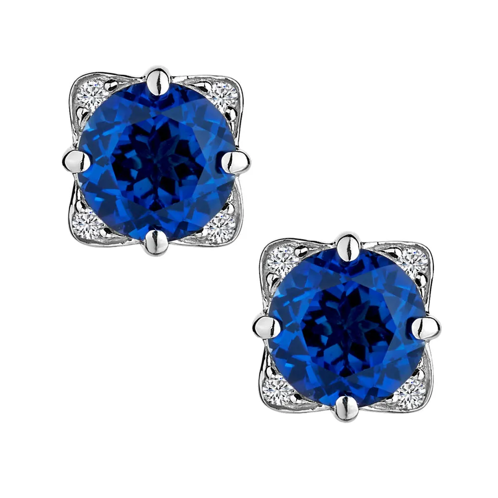 CREATED BLUE SAPPHIRE SAPPHIRE STUD EARRINGS