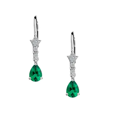 Created Emerald & Created White Sapphire Drop Earrings