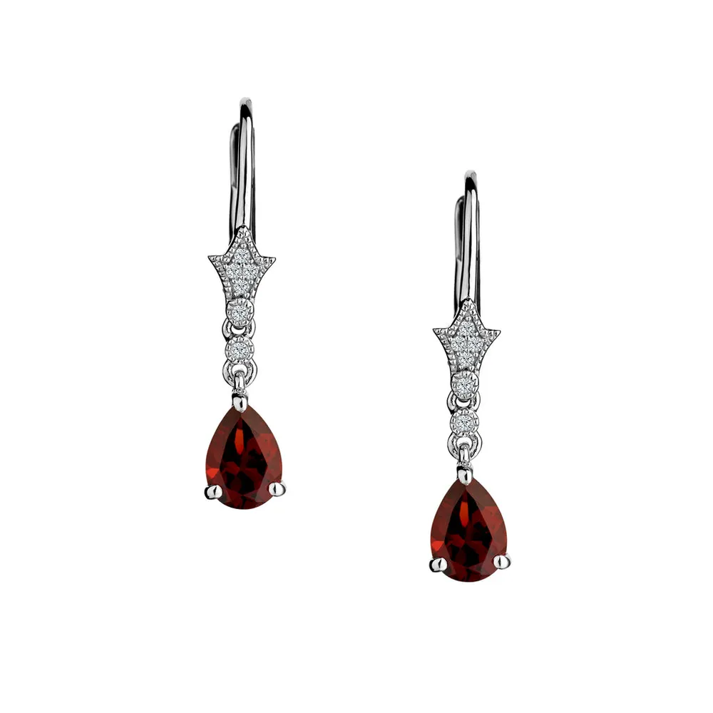 Created White Sapphire & Garnet Drop Earrings