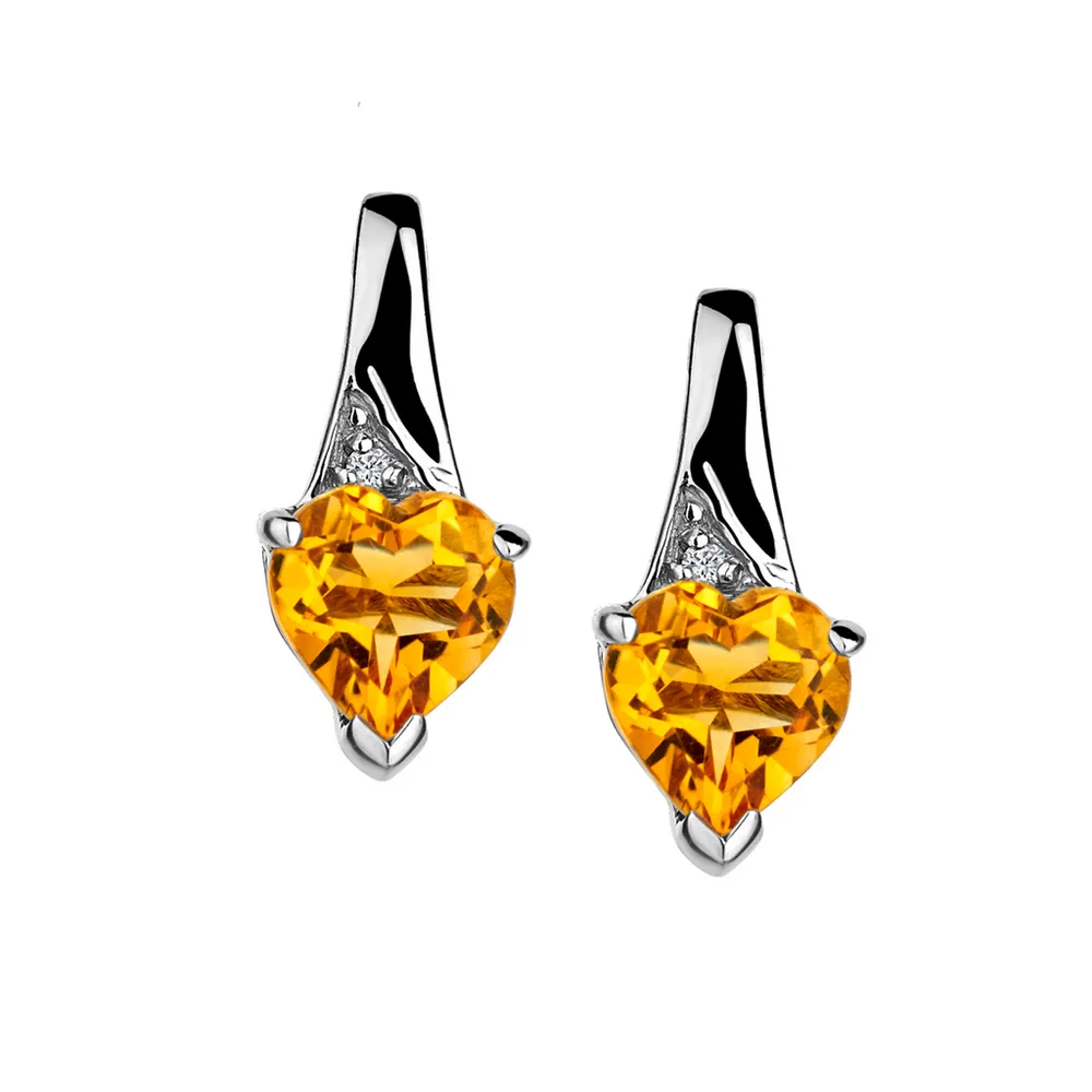 Genuine Citrine Diamond Earrings, Silver.....................NOW