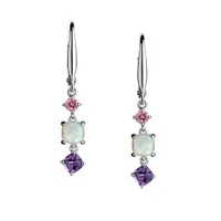 Genuine Amethyst, Pink Tourmaline and Created Opal Drop Earrings, Silver......................NOW