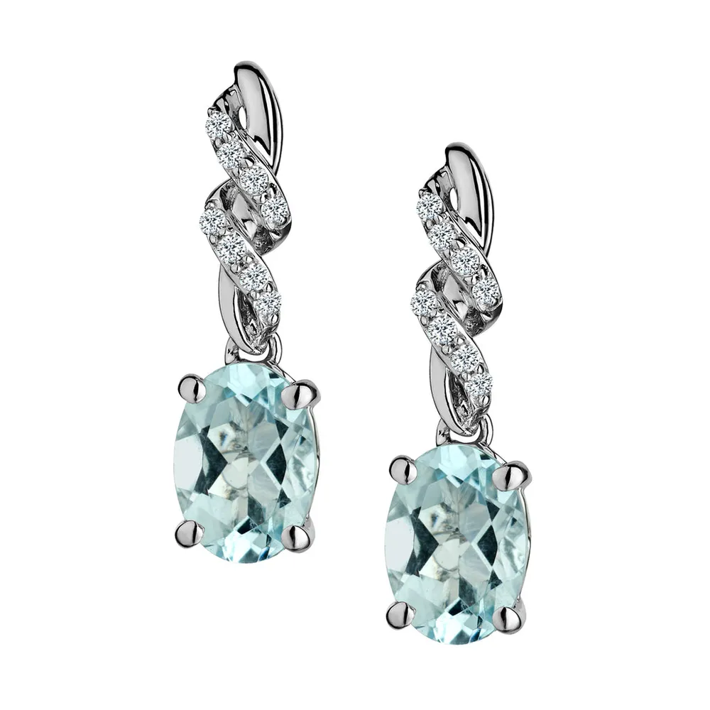 Genuine Aquamarine & White Sapphire Drop Earrings