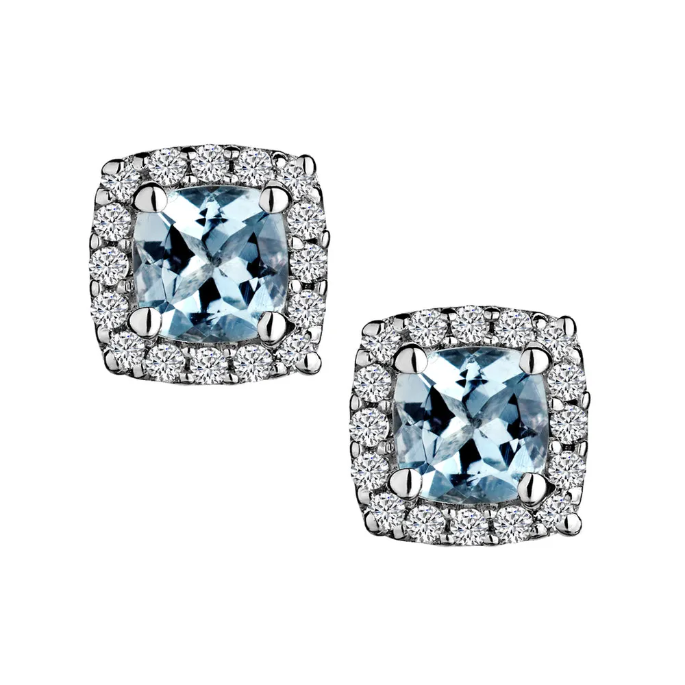 Genuine Aquamarine and White Sapphire Stud Earrings, Silver.....................NOW