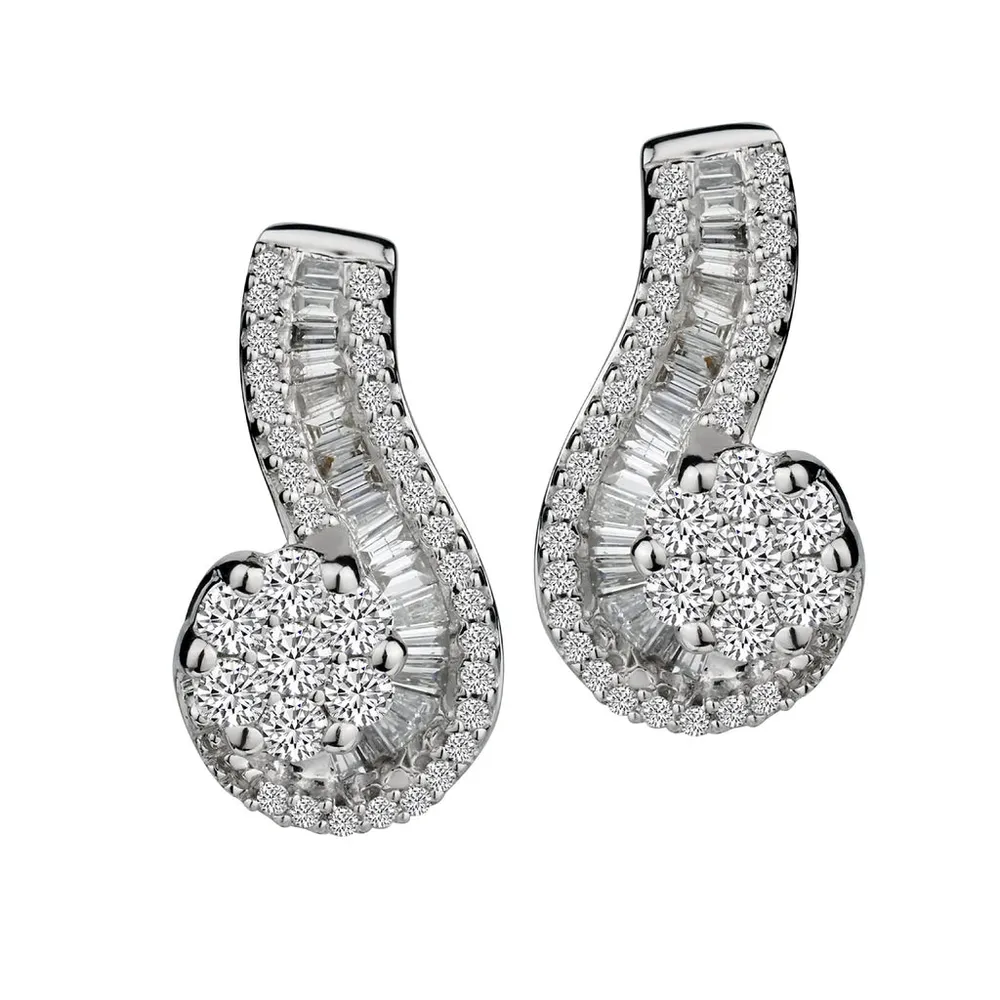 1.00 Carat of Diamonds "Sunrise" Earrings, 14kt White Gold.......................NOW