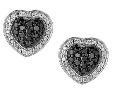 .25 Carat Black and White Diamond Heart Earrings, Sterling Silver.......................NOW