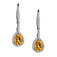 Genuine Citrine & Created White Sapphire Drop Earrings, Silver.....................NOW