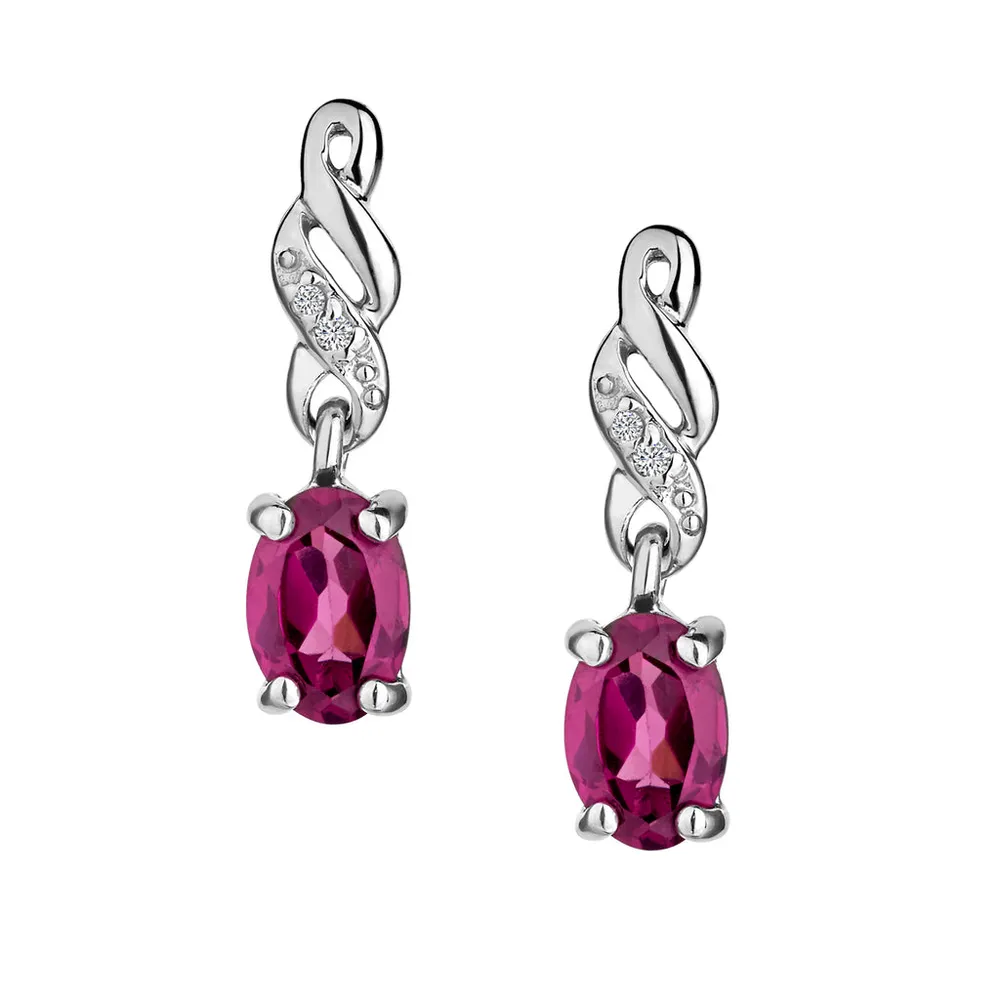 Genuine Rhodolite Garnet Diamond Drop Earrings, Silver.....................NOW