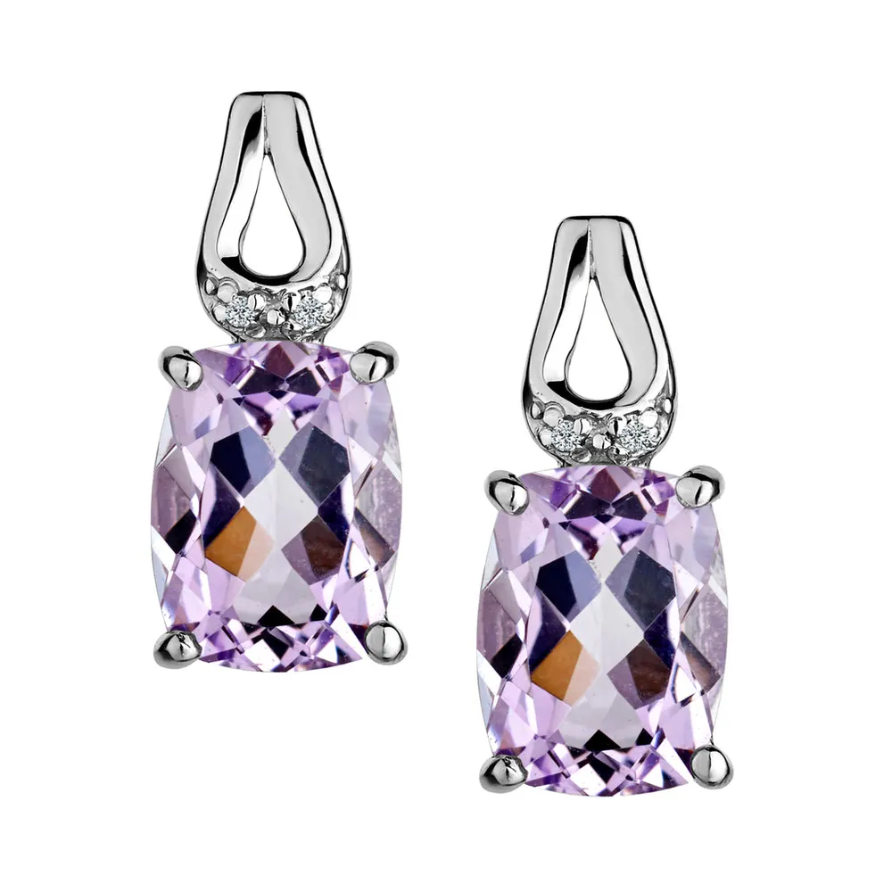 Genuine Pink Amethyst and Diamond Drop Earrings, Silver.......................NOW