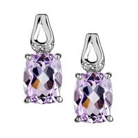 Genuine Pink Amethyst and Diamond Drop Earrings, Silver.......................NOW