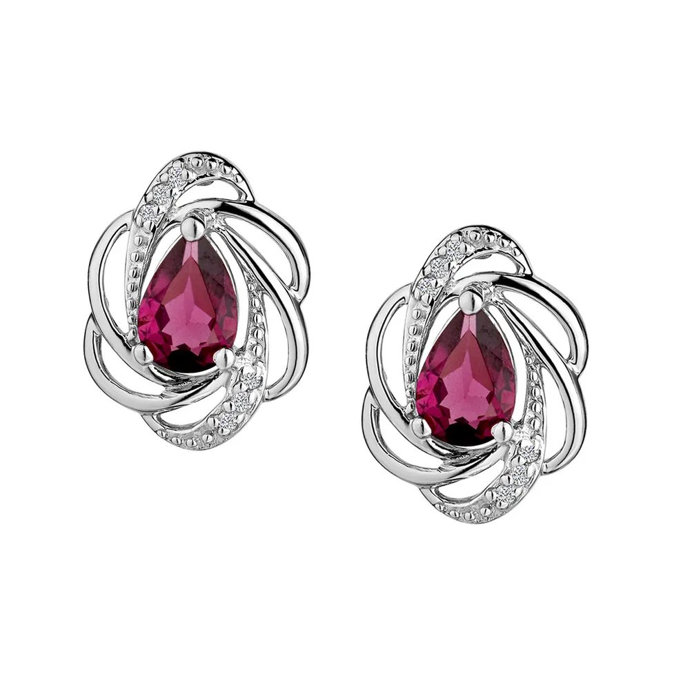 GENUINE RHODOLITE GARNET DIAMOND STUD EARRINGS, SILVER......................NOW