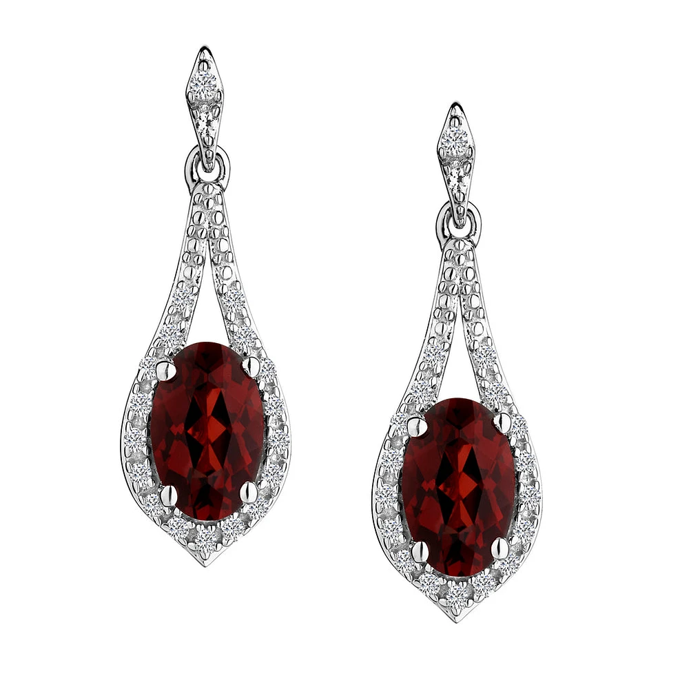 Garnet & Created White Sapphire Drop Earrings, Silver..................NOW