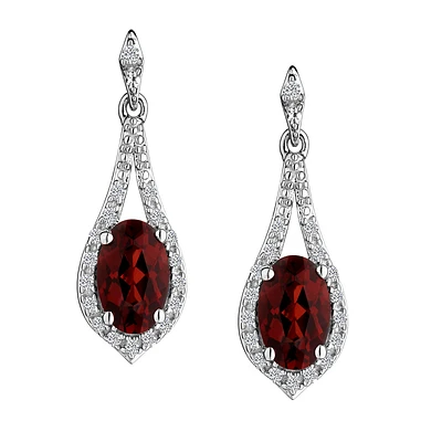 Garnet & Created White Sapphire Drop Earrings, Silver..................NOW