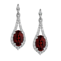 Garnet & Created White Sapphire Drop Earrings, Silver..................NOW