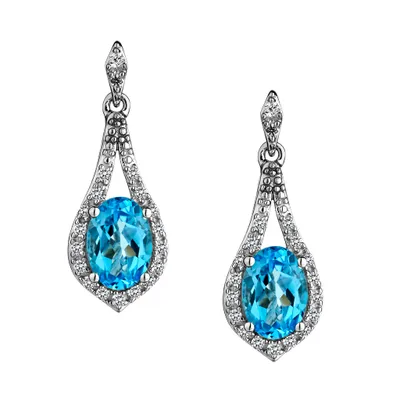 Swiss Blue Topaz & Created Sapphire Drop Earrings