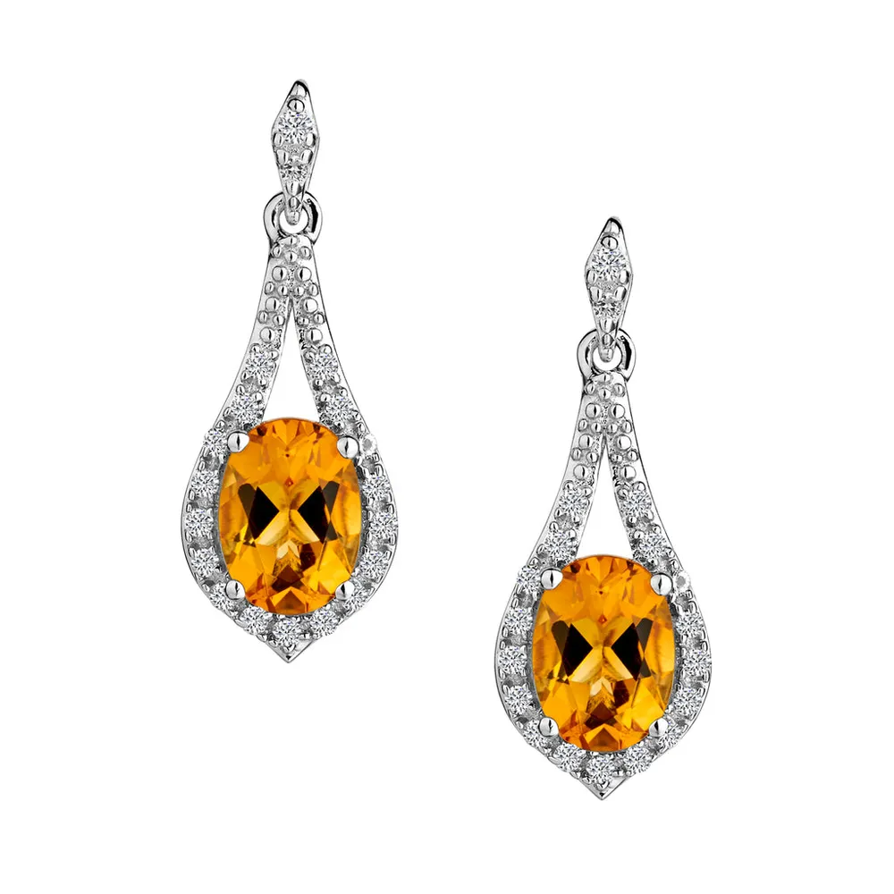 Citrine & Created White Sapphire Drop Earrings