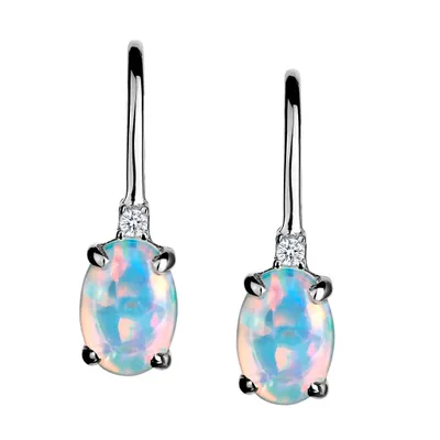 Created Opal & White Sapphire Drop Earrings, Silver......................NOW