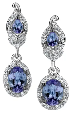2.46 Carat Genuine Tanzanite and White Topaz Drop Earrings, Sterling Silver.......................NOW