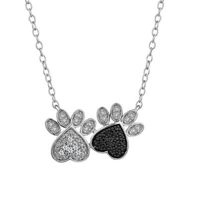 .05 CARAT WHITE AND BLACK DIAMOND "PAWS" NECKLACE, SILVER.....................NOW