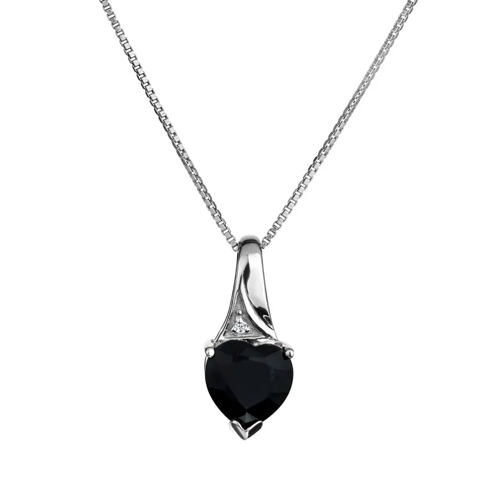 Genuine Black Sapphire Heart Pendant, Silver.....................NOW