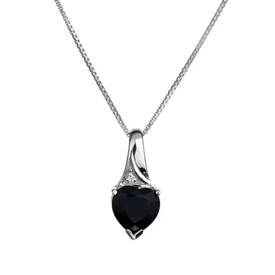 Genuine Black Sapphire Heart Pendant, Silver.....................NOW
