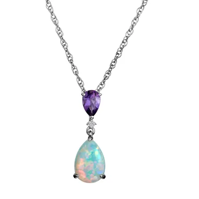 CREATED OPAL AND AMETHYST PENDANT, SILVER.......................NOW