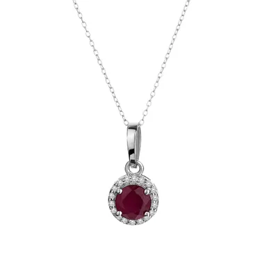 Genuine Ruby & White Zirconia Pendant, Silver..................NOW